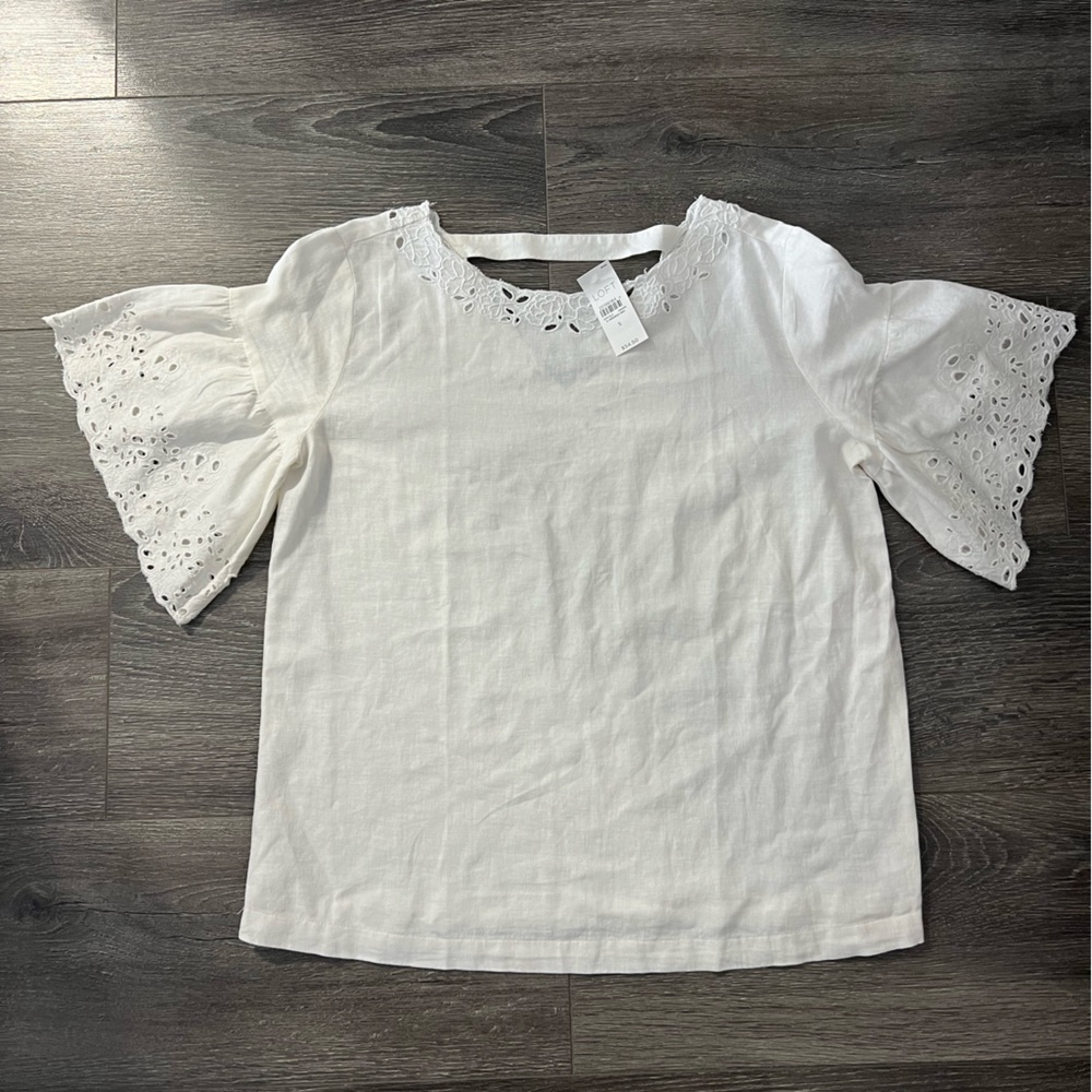 Loft White Eyelet Blouse NWT